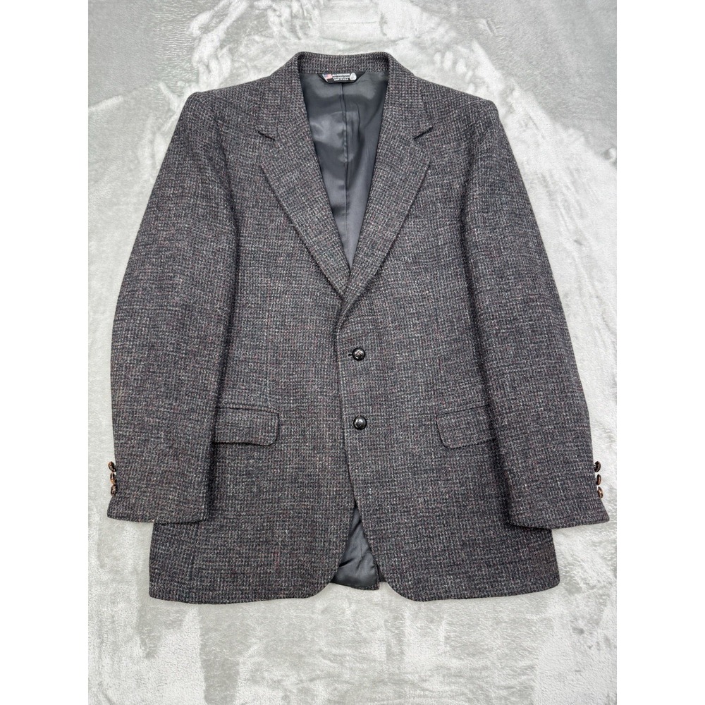 Vintage Harris Tweed Blazer Jacket Mens 42R Gray Red Wool Sport Coat Old Money